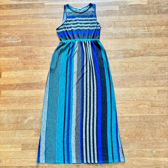 Egy green blue sleeveless maxi dress size 8 long b5 - Picture 1 of 4